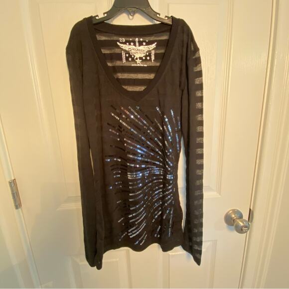 Rock & Roll Cowgirl brand Womens Panhandle Slim Sequin Semi Sheer Concert Tee M - Picture 3 of 7